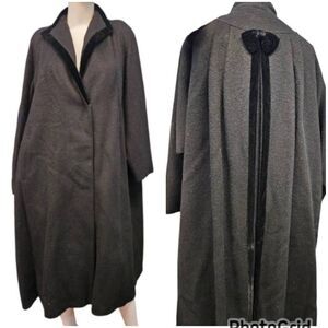 Black Wool Dress Coat Vintage 80's Womens Size Large Bow in Back